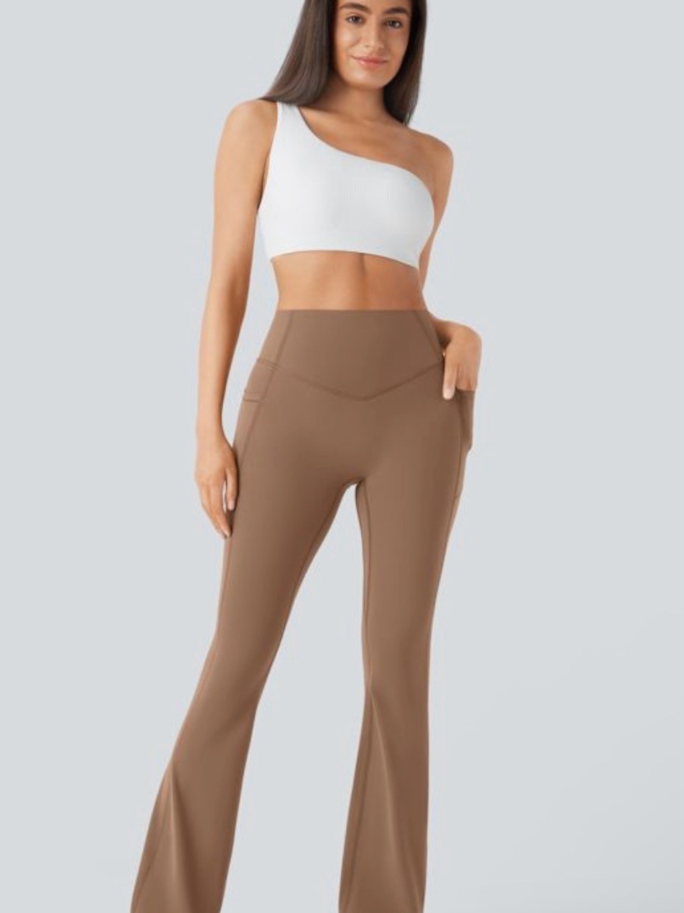 NWT Halara UltraSculpt High Waisted Scrunch Butt Lifting Flare Leggings Brown L